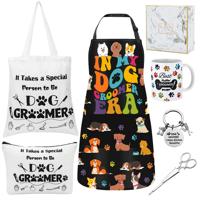 Coume 7 Pcs Dog Groomer Gift Set for Women Adjustable Dog Grooming Apron Tote Bag Makeup Bag Mugs Charm Keychain Scissors Hair Clips Box for Pet Birthday Thanksgiving Christmas Thank You Gift - PawsPlanet Australia