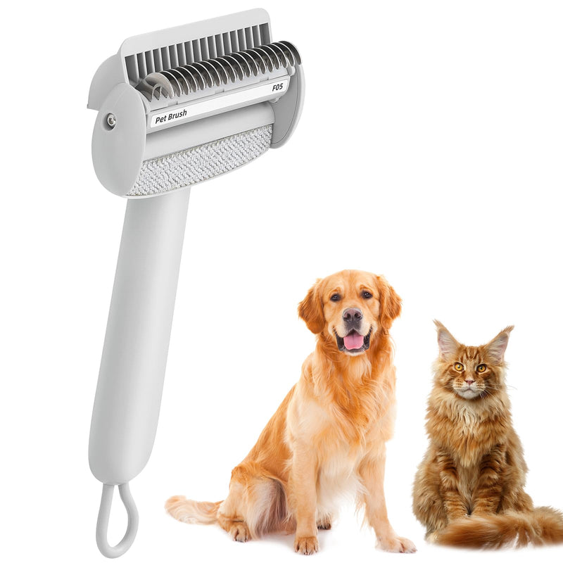 Undercoat Rake for Long Haired Dogs & Cats, Deshedding Dog Brush with Antistatic Cloth, Dematting Comb for Cats, Pet Grooming Tool for Shedding Loose Hair, Matted Fur, Gray - PawsPlanet Australia