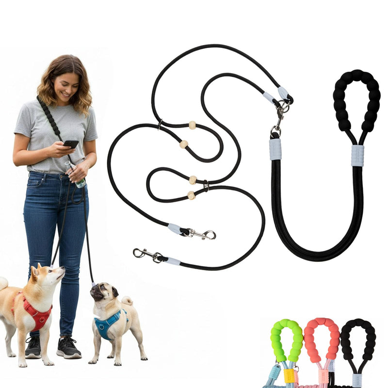 Hands Free Dog Leash for 2 Dogs, Small and Medium Breed Fit, Double Dog Leash with Adjustable Length Split Leads and Padded Handles, Crossbody or Waist Wear Cosmo Two Dogs - PawsPlanet Australia