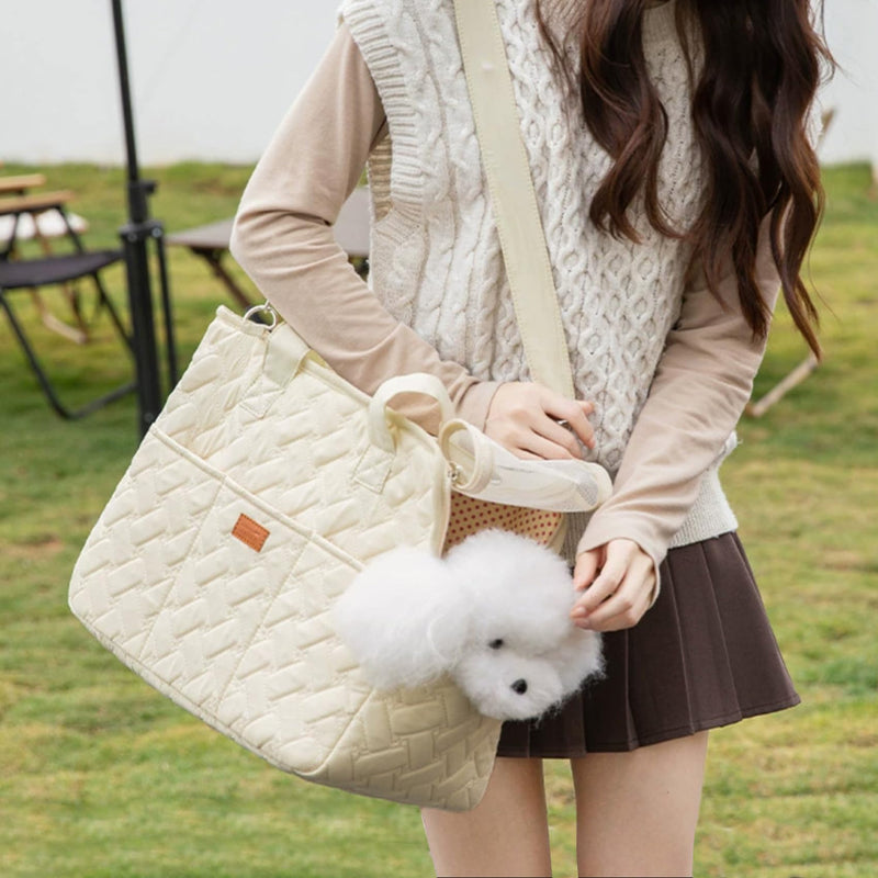 Dog Carriers for Small Dogs, Dog Purse Travel Carrying Bag, Puppy Carrier with Pockets Breathable Mesh, Collapsible Soft Travel Tote Bag for Small Pet Cat Kitty Rabbit 0-15 lbs Outdoor Vet Car Beige
