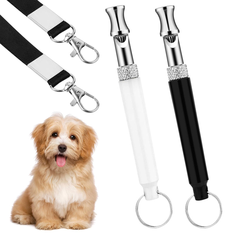 2 Pcs Dog Whistle to Stop Barking, Professional Dogs Training Whistle with Lanyard, Adjustable Ultrasonic Black and White Dog Training Tools to Stop Barking - PawsPlanet Australia