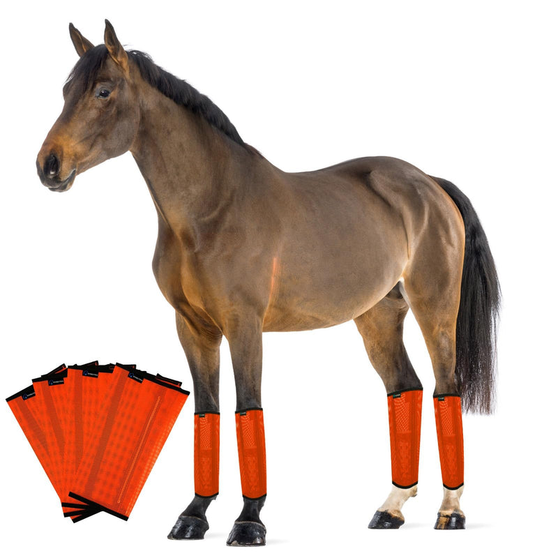FOXLVDA Horse Fly Boots - Fly Boots for Horses Set of 4, Comfortable Horse Leggings, Mesh Material Design with Metal Support Bars for Reduces Stomping & Leg Fatigue (Orange, Large) - PawsPlanet Australia