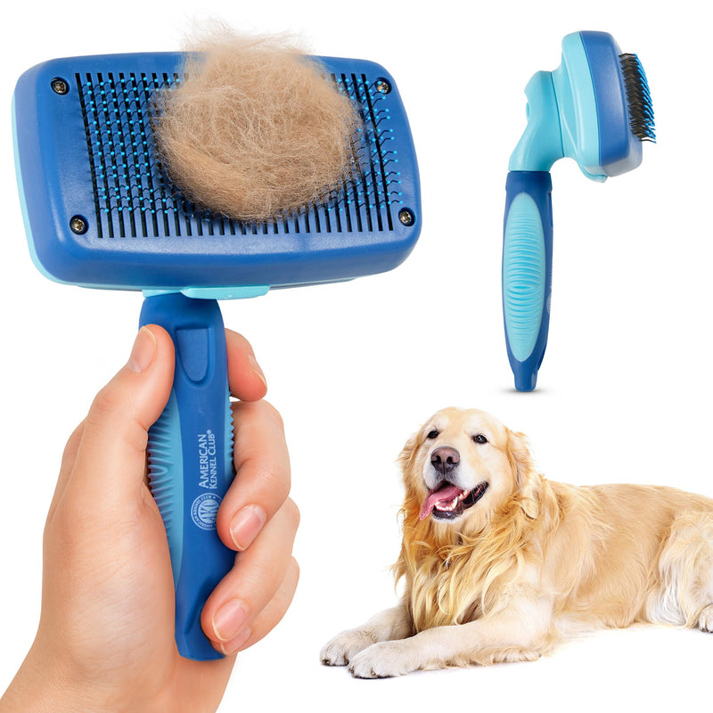 American Kennel Club-Self-Cleaning Slicker Brush for Dogs & Cats |Pet Grooming Brush |Removes Loose Hair, Mats & Tangles | Gentle Deshedding Tool for All Coat Types | Skin Friendly & Easy-Clean Design Self Cleaning Slicker Brush