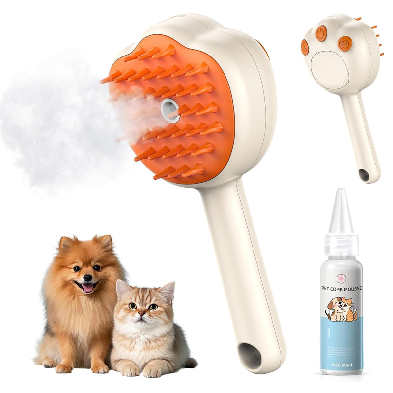 Steam Cat Brush, 6-in-1 Dog Brush Spritz Defur Comb with Pet Waterless Shampoo, Steamy Skin Friendly Deshedding Grooming Tool, Suitable for Shedding & Haired Pets, Pet Supplies Accessories, Yellow - PawsPlanet Australia