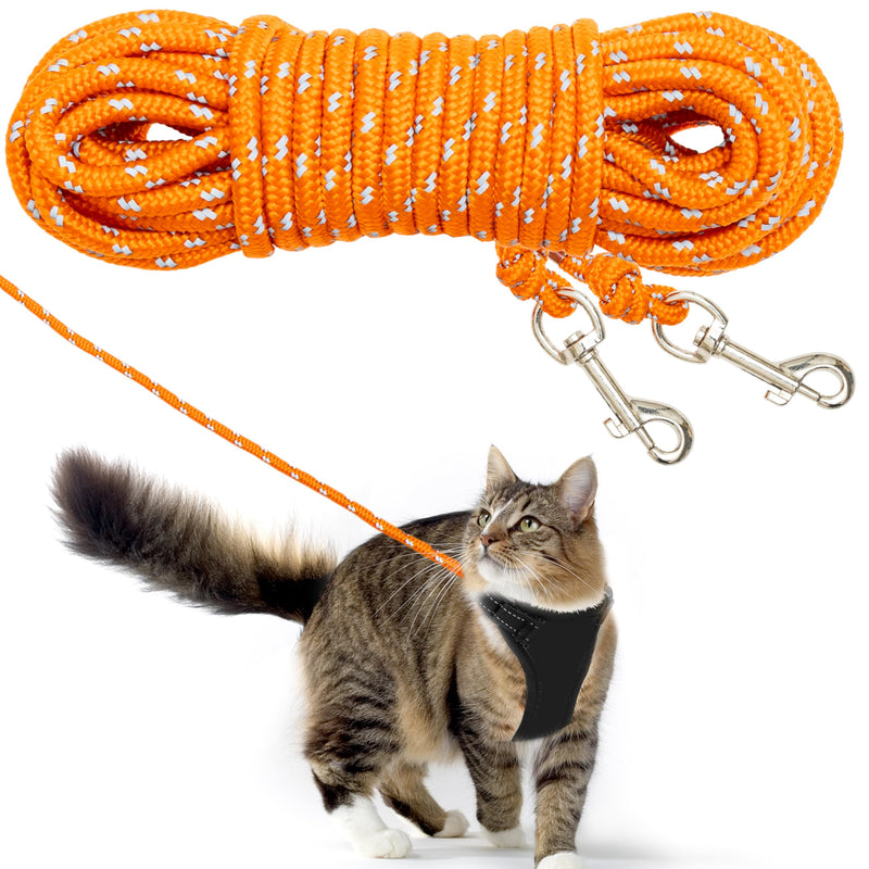 Cat Leash - 15 ft / 30 ft Reflective Long Cat Leash Outdoor for Walking Training Playing - Escape Proof Yard Lead Pet Leash Also for Cats, Small Dogs, Puppy, Kitten, Rabbit Orange - PawsPlanet Australia