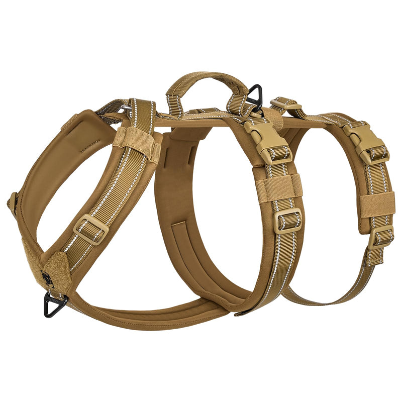 OneTigris Dog Harness No Pull, Adjustable Tactical Harness with Soft Padding, Y-Shaped Reflective Easy Walk Dog Harness for Medium and Large Dogs Brown X-Large - PawsPlanet Australia