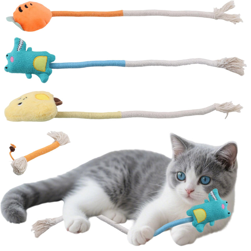 4pcs Safe Cat Rope Toy with Catnip - Dental Cleaning Chew Toys for Cats - Kitten Teething Toys - Interactive Play Toys with Feathers - Indoor Cats - PawsPlanet Australia