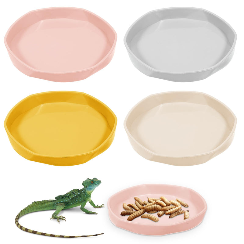 4 Pcs Reptile Dish,Round Plastic Water Dish for Reptile Tank,Food Dishes Lizard Tank,for Lizard, Turtle, Gecko, Snake, Bearded Dragon,4.45" W x 4.45" D x 0.6" H(4 Color) - PawsPlanet Australia