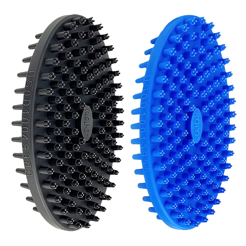 ROPO Double Sided Dog Bath Brush, Pet Grooming Tool with Long and Plum Blossom Teeth, Deep Cleaning and Massage (Blue+Black) Blue+Black - PawsPlanet Australia