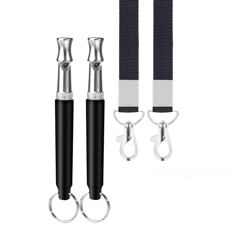 2 Pack Dog Whistle to Stop Barking Neighbors Dog - Adjustable Ultrasonic Silent Dog Whistle for Professional Training & Bark Control, with Lanyard (Black) - Effective Recall & Long Range - PawsPlanet Australia