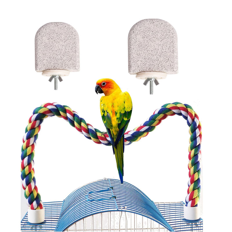 24-Inch Bird Rope Perch (0.8'' Diameter) + 2 Volcanic Stone Bird Stands - Beak & Claw Care for Small/Medium Birds, Natural & Stable Birds Perch 24‘’and Volcanic Rock - PawsPlanet Australia