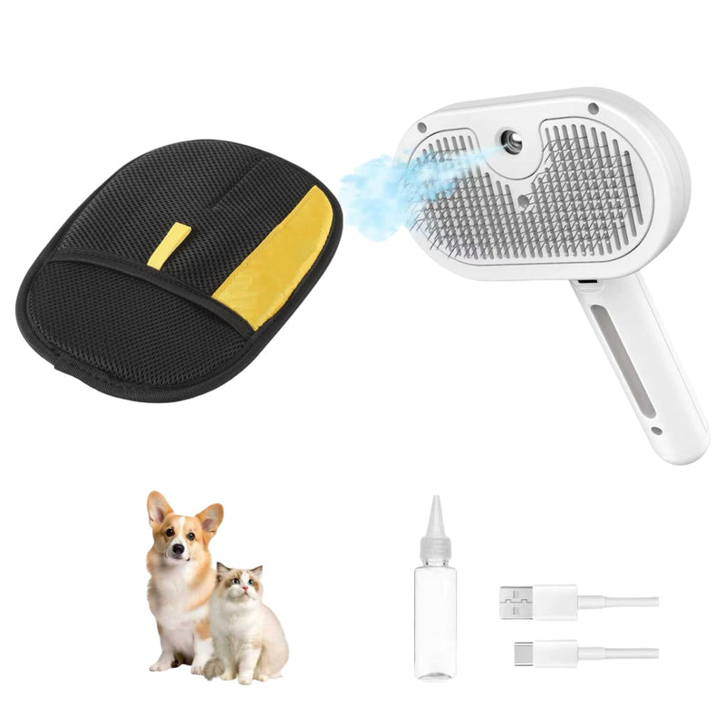 3 in 1 Cat Steam Brush&Pet Hair Removal Glove, Pet Steam Brush for Cat&Dog Long Short Haired,Water Mist Spray Brushes with Release Button,Animal Fur Removal Tool,Reusable Quick De-Shedding Gloves - PawsPlanet Australia