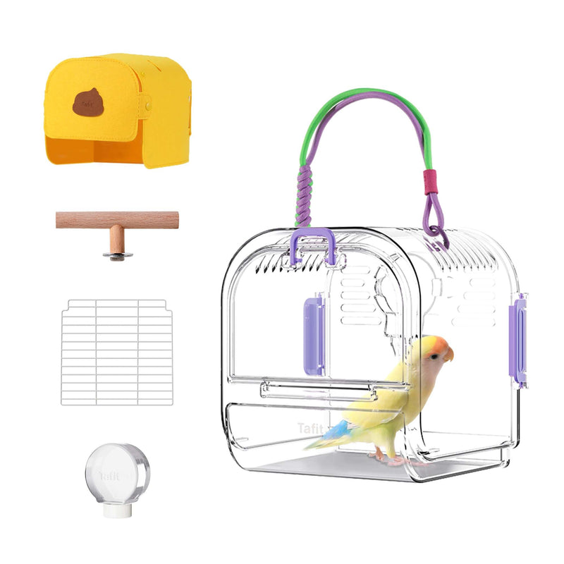 Bird Travel Carrier Cage with Metal Perch, Bottom Mesh, Food Bowl Tray, Cage Cover & Breathable Clear Ventilation for S/M Birds, Conures, Parakeets, Budgies, Canaries, Lovebirds - Purple PURPLE-SET