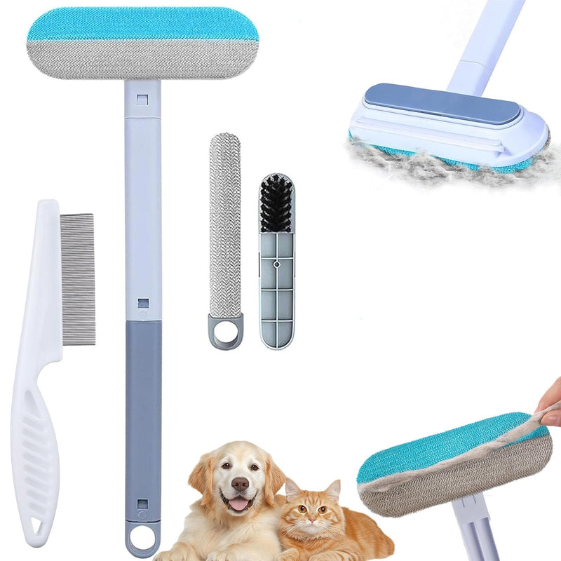 Pet Hair Remover Brush - Reusable Multifunctional Pet Hair Removal Tool for Furniture, 4 in1 Cat and Dog Hair Removal, 17.3Inch Adjustable Long Handle, Gentle on Couch Carpets Bedding (1 Set) 1 Set - PawsPlanet Australia