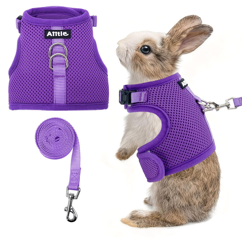 AIITLE Lightweight Escape Bunny Harness and Leash Set - Air Mesh Vest with Double D-Rings, Adjustable & Magic Tape Design, for Ferret/Cat/Puppy Training and Hiking Adventures, Purple L - PawsPlanet Australia