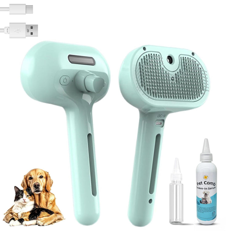 3-in-1 Pet Steam Brush for Cats & Dogs, Self Cleaning Grooming Brush with Mist Spray for Deshedding & Hair Removal, Gentle Massage Comb for Long & Short Haired Pets, 200 ml Waterless Shampoo Included - PawsPlanet Australia
