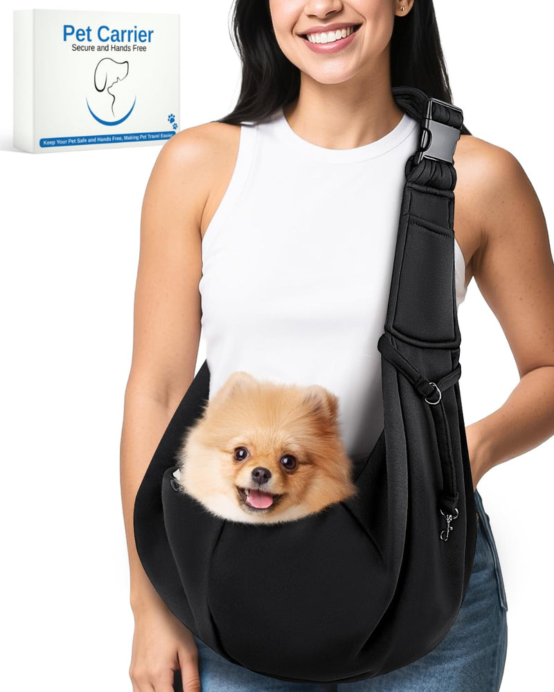 Dog Carrier Sling for Small Dogs & Cats Up to 12lbs, Puppy Sling with Adjustable Shoulder Strap, Pet Carrier with Pockets, Hands Free for Small Cats Puppy Outdoor - PawsPlanet Australia