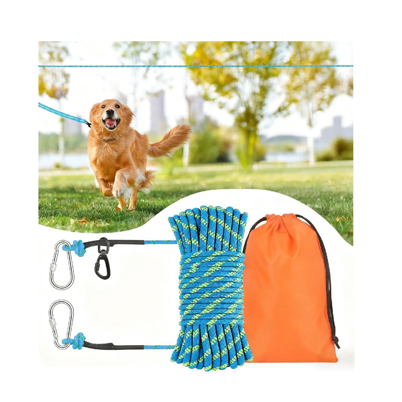 100ft Dog Leash, Long Leash for Dogs Outside, Dog Tie Out Cable, Lead for Camping, Tether for Yard, Line (Blue) 100FT Blue - PawsPlanet Australia