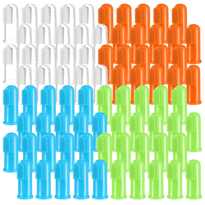 80 Pcs Finger Toothbrushes for Dogs, Food Grade Silicone Soft Pet Finger Brushes Washable Toothbrush for Small Dog Cat Easy Cleaning Dental and Oral Care(4 Colors) - PawsPlanet Australia
