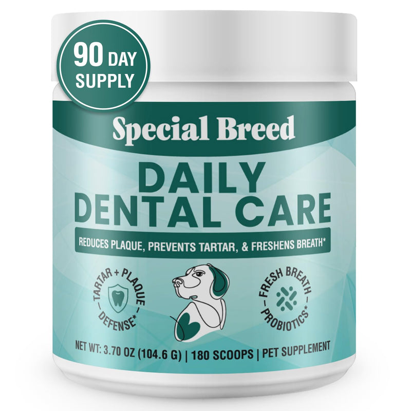 Dog Teeth Cleaning Powder – Natural Dog Dental Powder for Tartar Control, Fresh Breath & Gum Health – Daily Plaque Remover with Zeolite, Brown Algae, Probiotics & Rosemary – 180 Scoops 3.7 Ounce (Pack of 1)