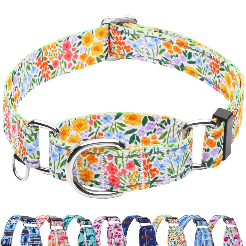 Reflective Martingale Collar for Dogs Nylon Training Collar with No Buckle Cute Floral No Pull Dog Collar for Medium Dogs（Yellow Flower，M） Yellow Flower - PawsPlanet Australia