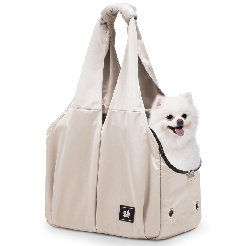 Dog Purse Carrier for Small Dogs, Cats, and Puppies – Soft-Sided Travel Pet Tote Bag with 4 Large Pockets, Foldable, Lightweight, Fits Pets up to 15 lbs, for Travel, Outings (Beige) Beige