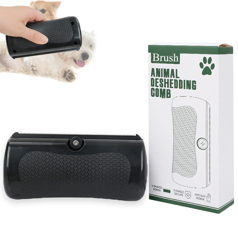 Brush for Pets, Rhykin Dog Deshedding Brush, 2025 New Dog Shedding & Grooming Supplies for Cats, Dogs, Rabbits, Horses, V Tooth Hair Removal Tool for Matted & Loose Hair (Black) Black - PawsPlanet Australia