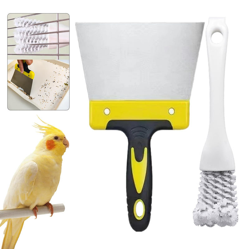 Set of 2 Bird Cage Cleaning Kit with Metal Scraper and Brush, Bird Cage Cleaner for Cleaning Kennels Perches Poop Remover Parrot Parakeet Pet Cage Accessories - PawsPlanet Australia