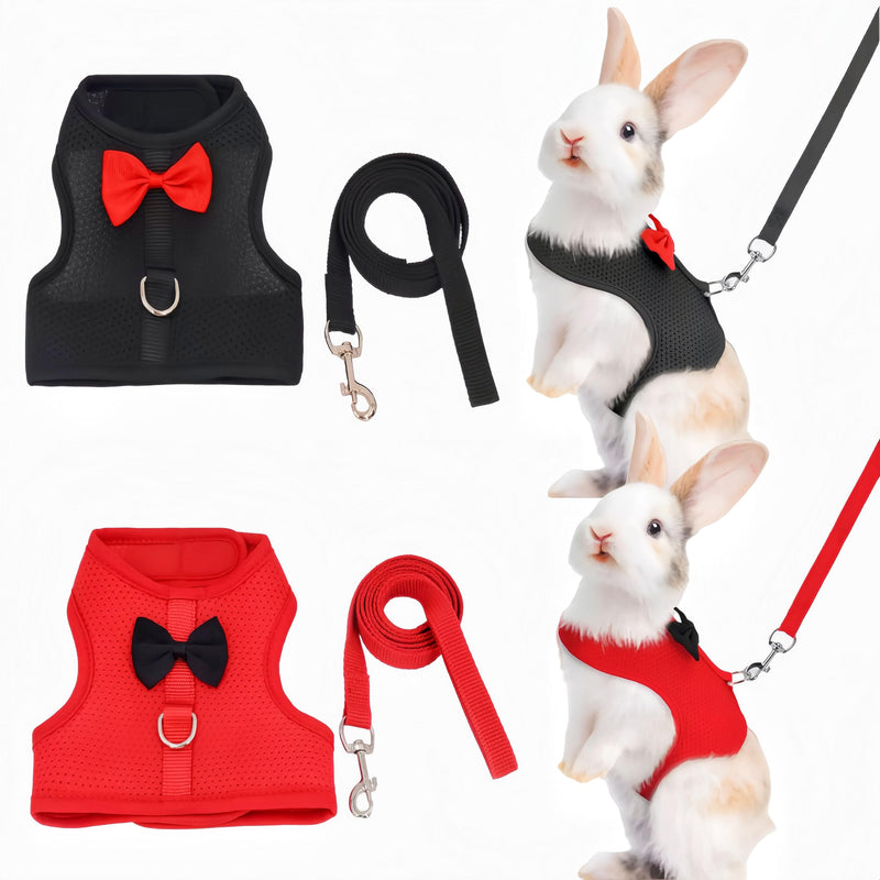 2 Pack Adjustable Bunny Rabbit Harness and Leash Set Breathable Mesh Vest Harness for Rabbits Kitten Ferret Puppy Small Pets Walking Supplies-Black&Red,M - PawsPlanet Australia