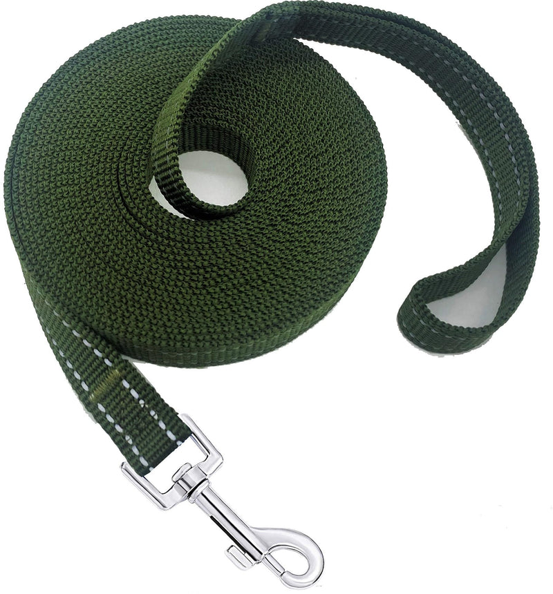 Nylon Training Dog Leash for Small Medium Dogs, 15ft 20ft 30ft 50ft 100ft Reflective Long Leash Dog/Puppy Lead for Obedience Recall Training, Camping Reflective Green 1" x 50ft - PawsPlanet Australia