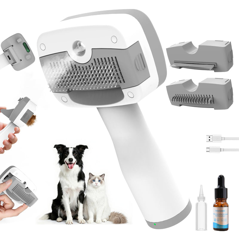 5-in-1 Pet Steam Brush for Dogs & Cats | Self-Cleaning Dog Steam Brush With 3 Brushes & Spray Function | for Shedding, Dematting & Grooming | Includes Pet Essence - PawsPlanet Australia
