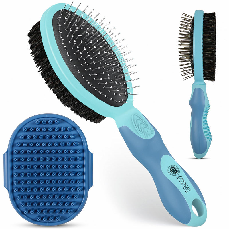American Kennel Club AKC 2-Sided ProBrush™ – Double-Sided Bristle & Pin Grooming Brush with Complimentary Bath Brush – for Dogs & Cats of All Coat Types - PawsPlanet Australia