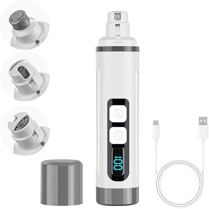 Dog Nail Grinder Quiet- Ultra-Quiet Dog & Cat Nail Grinder with LED Light & Battery Display & Upgrade Grinding Head - Painless Nail Trimmer for Small to Large Pets, Thick Nails, and Sensitive Paws White - PawsPlanet Australia