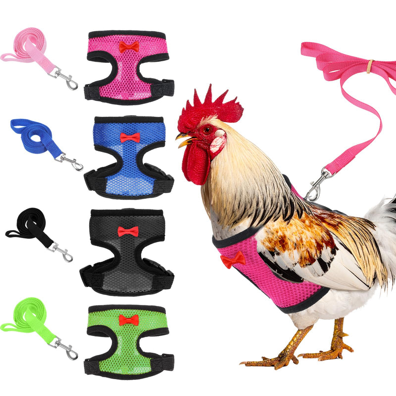 4 Pcs Adjustable Chicken Leashes and Harnesses Set, Double Adjustment Chicken Harness Comfortable Nylon Chickens Vest with 1.1M Leash for Hens, Ducks, Geese, Small Pets (4 Colors, M) - PawsPlanet Australia