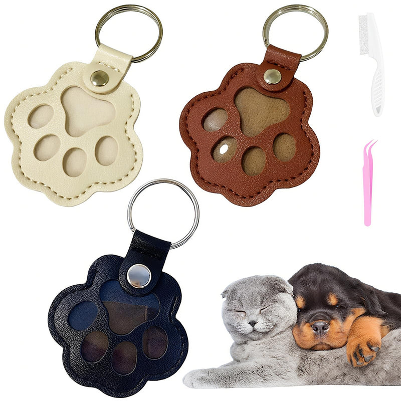 Cat & Dog Hair Keychain - Paw Shaped Leather Memorial Keepsake for Dog Cat Fur Storage, Pet Fur Keepsake Collector with Refillable Capsule (3PCS) 3PCS - PawsPlanet Australia