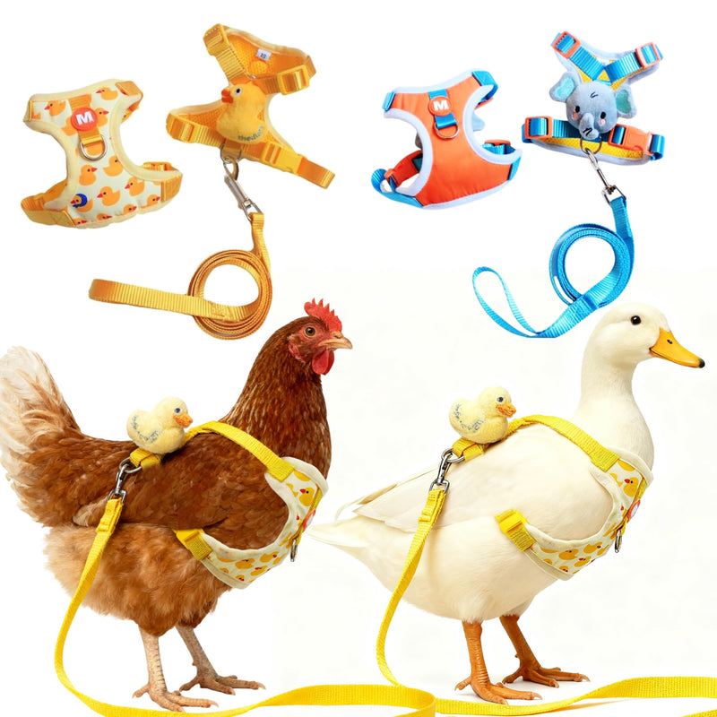2Pcs Chicken Leashes and Harnesses Set, Adjustable Duck Leash with Elastic Breathable Pet Harness, Chicken Vest for Goose Duck Cat Hen Training Walking Strap Traction Rope - PawsPlanet Australia