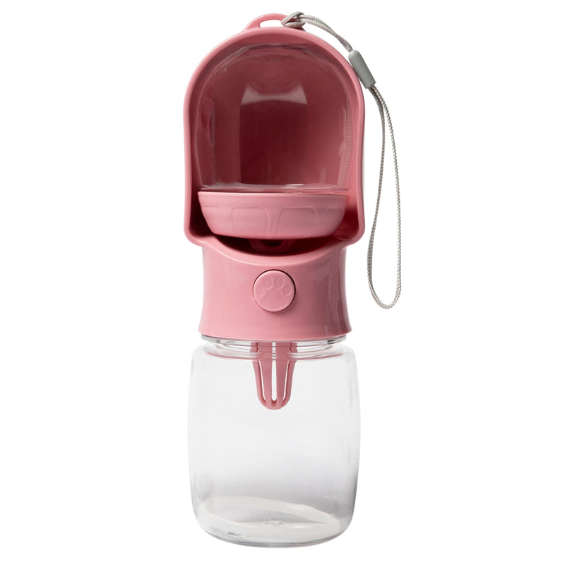 Leak Proof Portable Dog Water Bottle with Bowl – Travel Pet Water Dispenser for Walking & Hiking – Food Grade Plastic – Choose from 3 Colors (Pink, 320 ml) Pink - PawsPlanet Australia