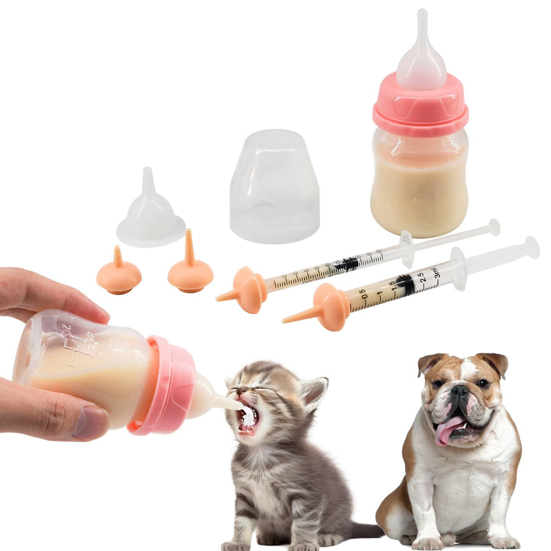 Pet Feeding Bottle and Syringe Set for Puppies and Kittens(1 Bottles,2 Syringes,6 Nipples), Pink - PawsPlanet Australia