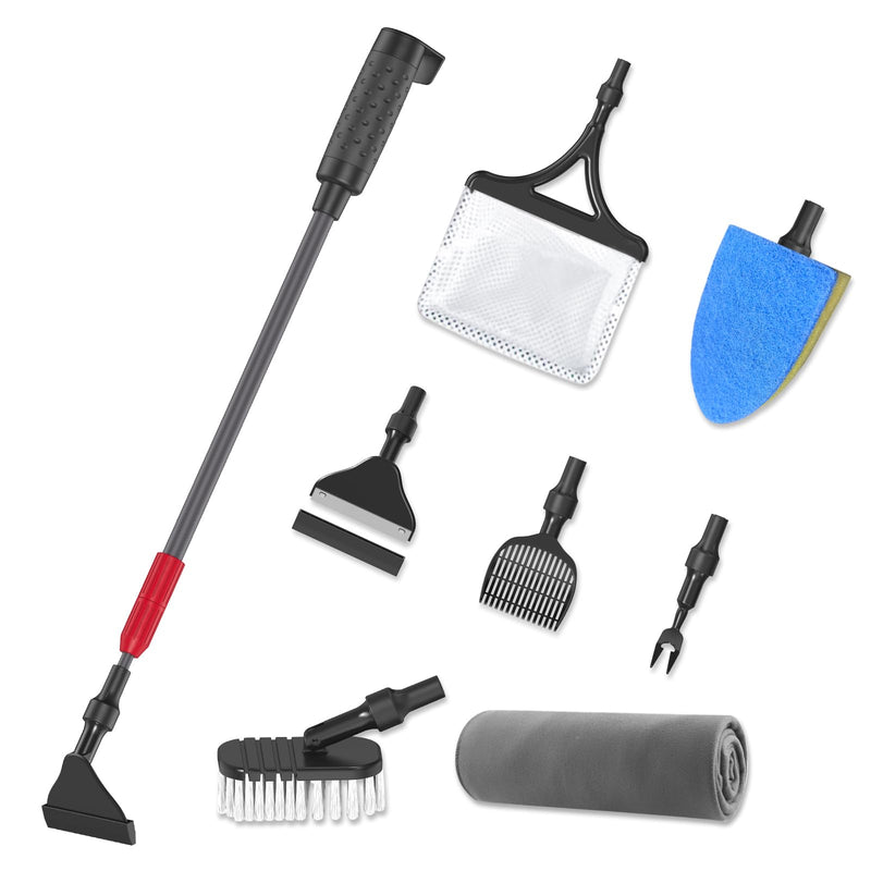Aquarium Clean Tool 6 in 1 Fish Tank Cleaning Kit, Multi-Use Fish Tank Cleaner Brush, Algae Scraper Scrubber Pad Adjustable Long Handle Fish Tank Brush for 20-160 Gallon Acrylic & Glass Tank - PawsPlanet Australia