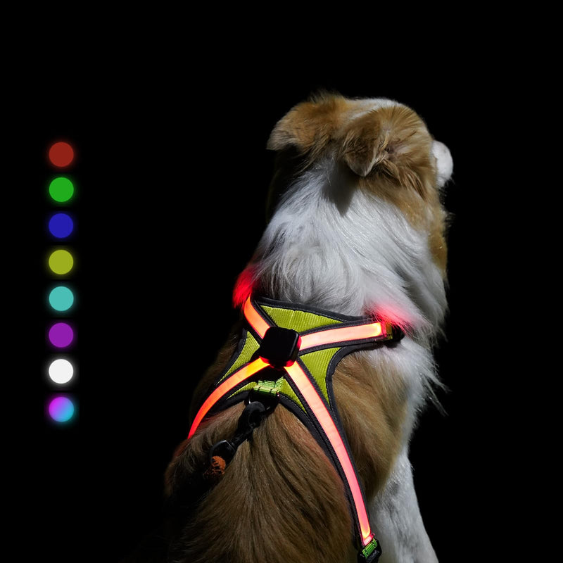 Light Up Dog Harness Type-C Rechargeable LED Dog Harness with RGB Multi-Colour Lighting Mode & 500mAh Battery, 500m Visible Waterproof Glow in The Dark Safety Vest for Night Walking, Avoid Accident L - PawsPlanet Australia