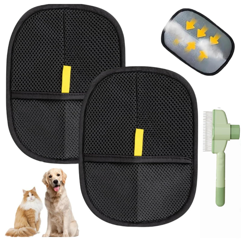 2 Pack Pet Hair Removal Glove, 2025 New Washable Reusable Electrostatic Gloves Pet Hair for Cat and Dog, Dual-Sided Grooming Gloves, with Electrostatic Tech, for Carpet, Couch, Furniture （with Brush） - PawsPlanet Australia