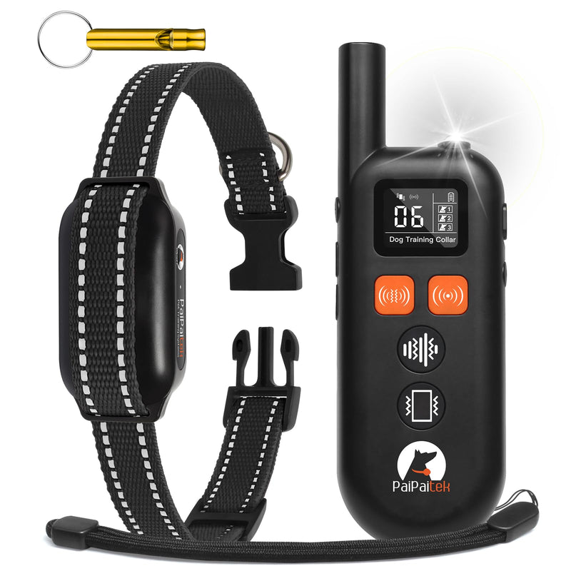 PaiPaitek No Shock Dog Training Collar with Remote 3300ft Range, Humane Vibrating Dog Collar, 3 Modes Ultrasonic, Beep, Vibration for Small Medium Large Dogs - Security Lock & No Prongs Black - PawsPlanet Australia