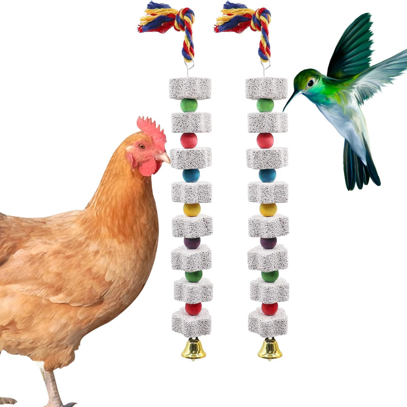 2 Pack Mineral Block Chicken Chewing Toy, KABASI Bird Beak Grinding Calcium Stone with Bells, Chicken Coop Accessories for African Grey, Budgies Cockatiels Parrot Hens Geese Ducks Hamster Rabbit - PawsPlanet Australia