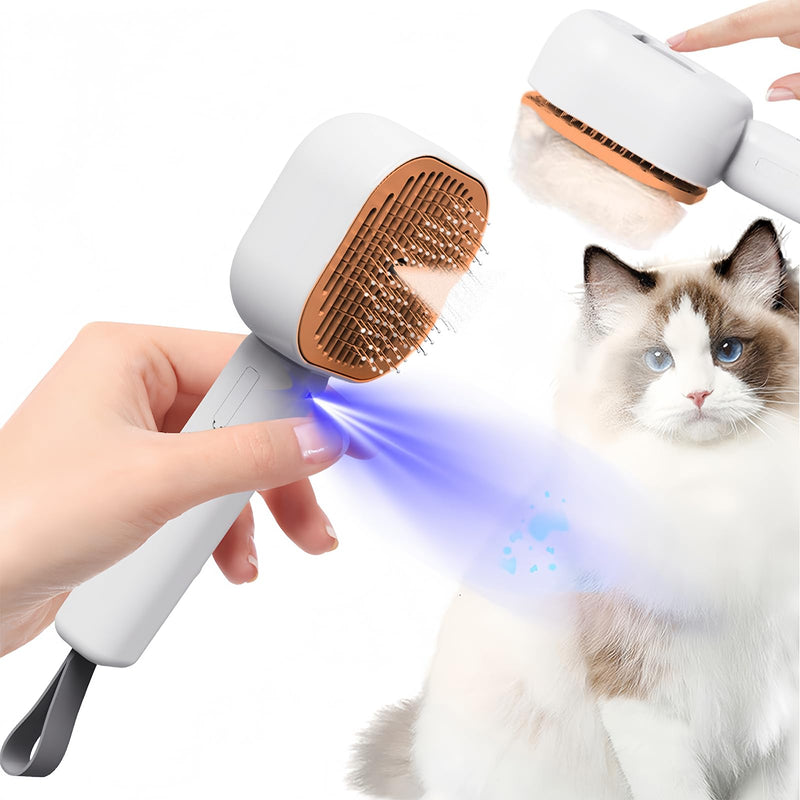 4 in 1 Pet Steam Brush for Cat for Shedding Grooming Massage Self Cleaning, Cat Brush for Long Short Haired Cats, Defur Comb for Kitten Cats Dogs (White Orange) White Orange - PawsPlanet Australia
