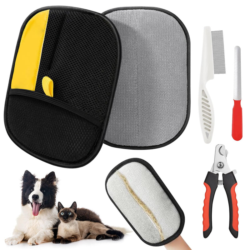 Pet Hair Remover Glove - 4-in-1 Grooming Kit with Hair Removal Glove, Nail Clippers, Comb & File - Dog & Cat Grooming Tools for Furniture, Clothes & Fur” - PawsPlanet Australia