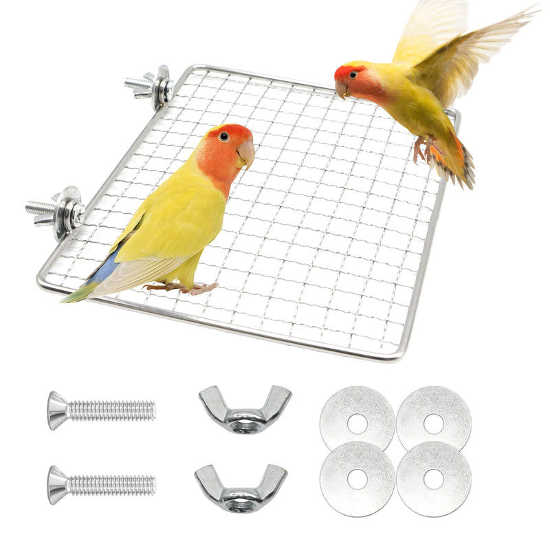 Stainless Steel Bird Perch for Cage, Open-Grid Easy Clean Parrot Perch Stand Platform, Claw-Friendly Grip Bird Cage Accessories for Cockatiel, Conure, Budgie, Parakeet, Small Medium Birds - PawsPlanet Australia