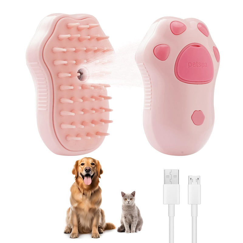 Cat Steam Brush for Shedding 3 in 1,Rechargeable Steam Brush for Cats or Dogs,Massage,Cleaning,Anti-Static Shedding & Combing All In One (Pink) - PawsPlanet Australia