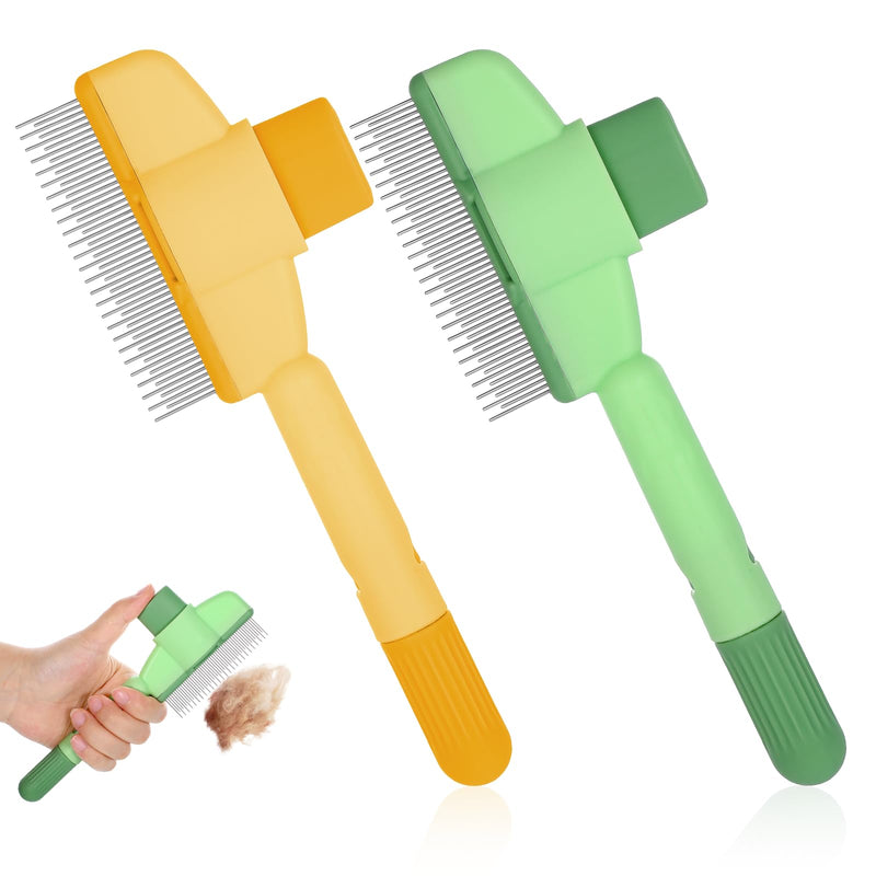 Flea Comb for Dogs and Cats with Release Button, 2PCS Comfort safety Pet Hair Removal Comb & Flea Combs with Long & Short Stainless Steel Metal Teeth for Short/Long Hair - PawsPlanet Australia