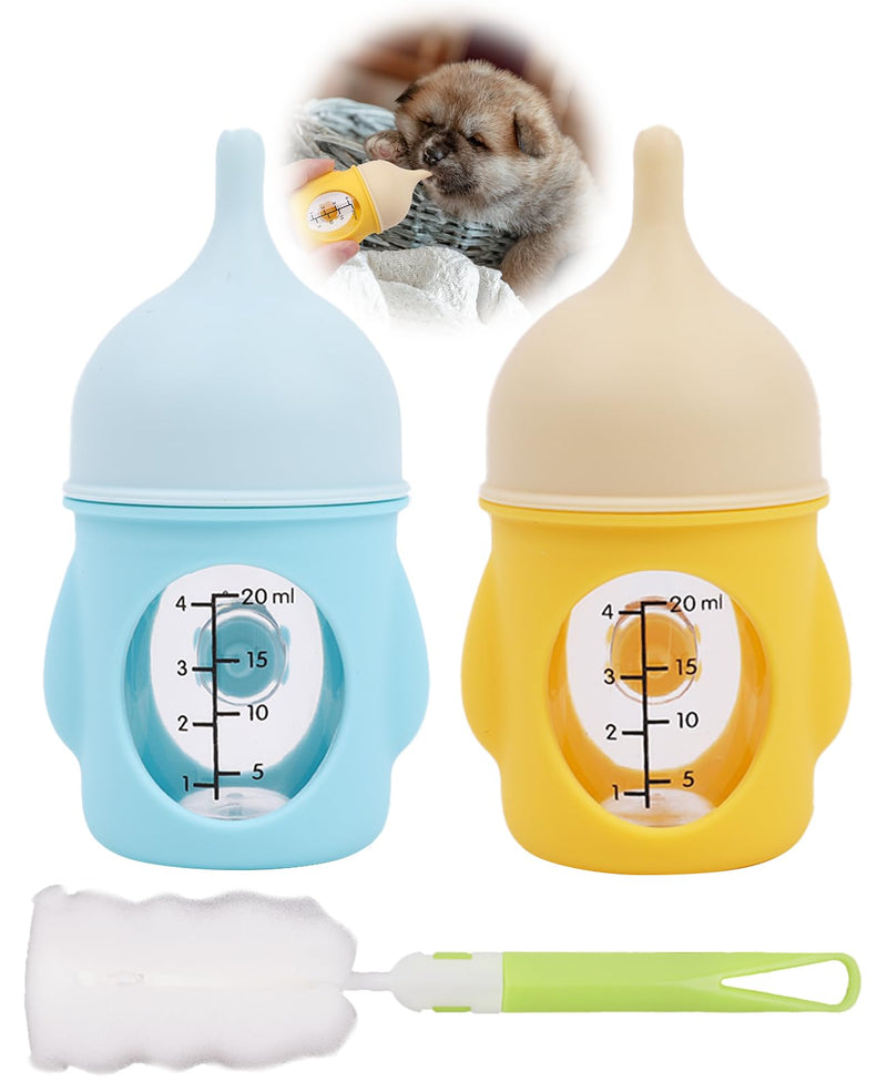 2PCS 20ml Pet Bottles for Nursing, Kitten and Puppy Feeding Bottle with Sponge Cleaning Brush, Easy Grip and Anti Leak Design - PawsPlanet Australia