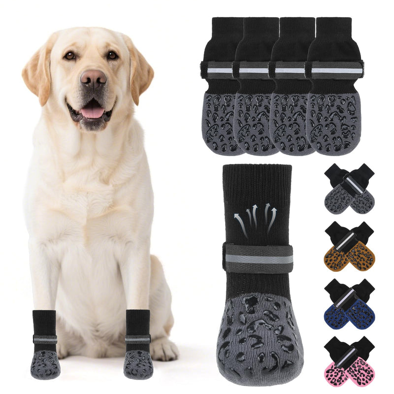 KOOLTAIL Anti Slip Dog Socks to Prevent Licking Paws,Dog Shoes for Hot Pavement, Reflective Traction Control Grip Booties, Dogs Boots & Paw Protector for Hardwood Floors Small Medium Large Senior Dogs Grey - PawsPlanet Australia